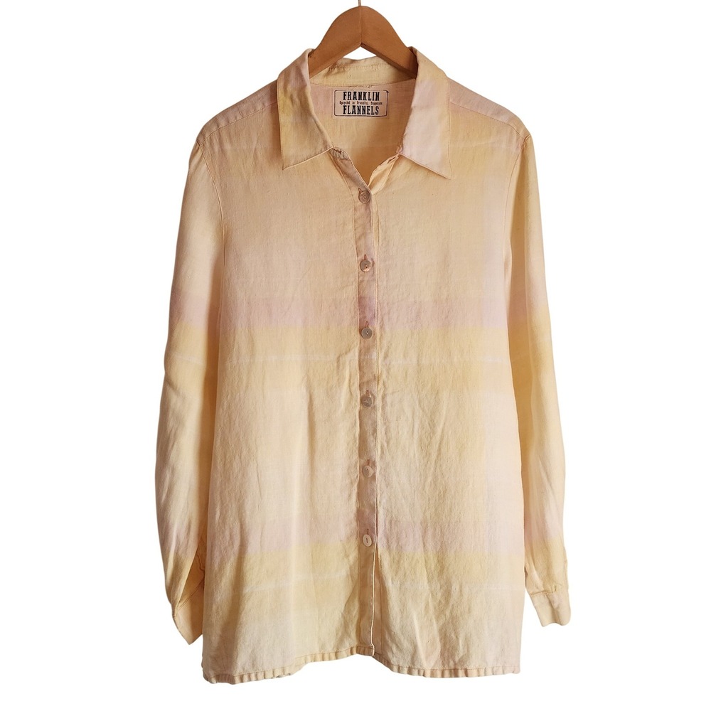 Franklin‎ Flannels Upcycled Button Down Shirt Yellow Pink Ombre Women's